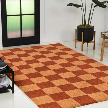 Porter Classic Farmhouse Checkered Coir Area Rug